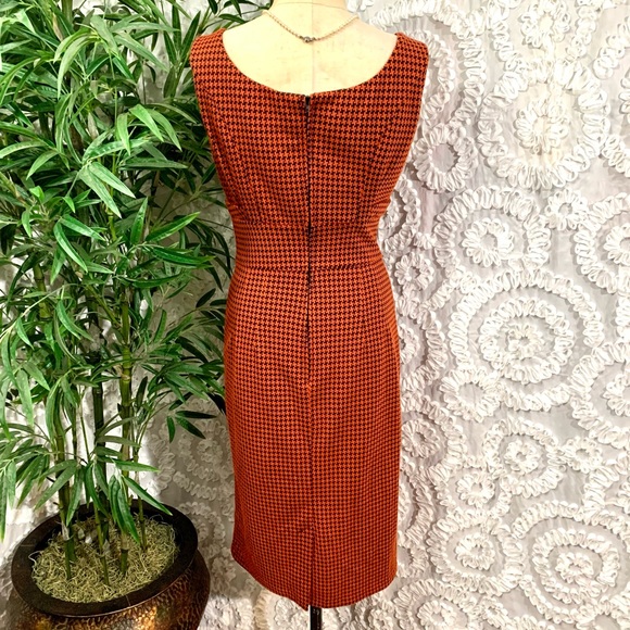 “Stop Staring” pumpkin orange and black houndstooth retro  look fitted dress- S - Picture 8 of 15